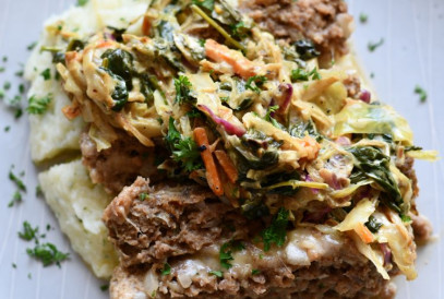 Irish Venison Meatloaf with Coleslaw Spinach Cream Sauce 2